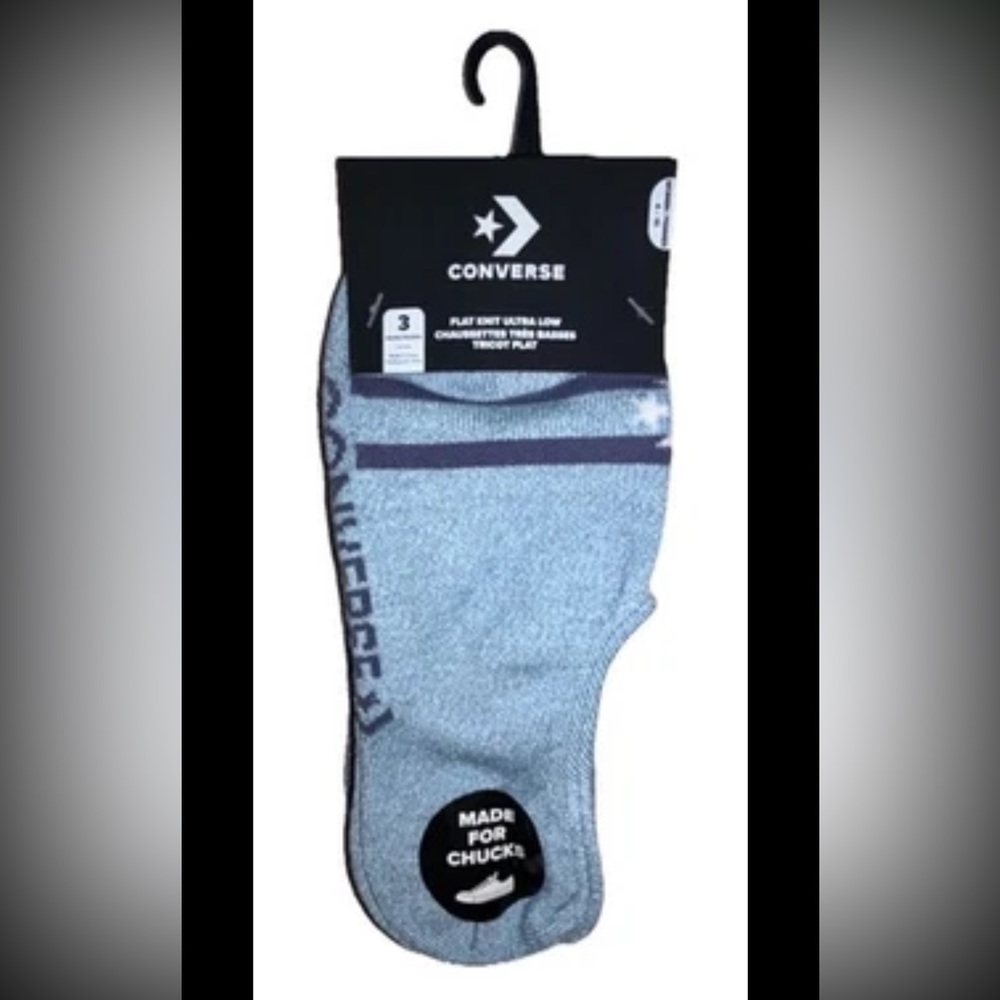 Converse Flat Knit Ultra Low Socks 3 Pair Women 4-10 Green Gray w Logo 4 Chucks